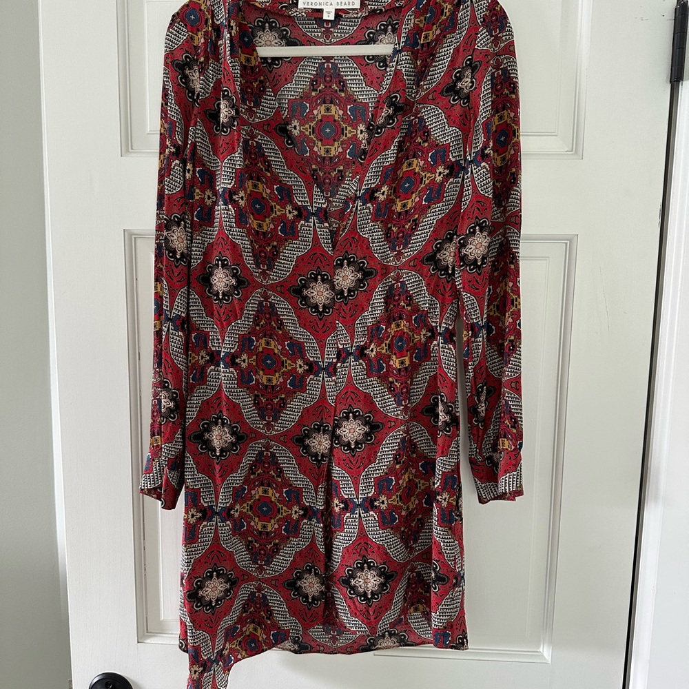Veronica Beard Red and Black Bishop Sleeve Sundress